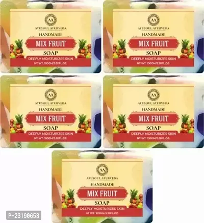 Ayusoul Ayurveda Khadi Herbal Natural Mix Fruit Bath Soap For Soothing And Natural Skin -100 ml Each,Pack Of 5