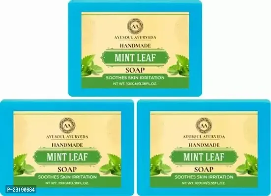 Ayusoul Ayurveda Khadi Herbal Natural Mint Bath Soap For Soothing And Natural Skin -100 ml Each,Pack Of 3