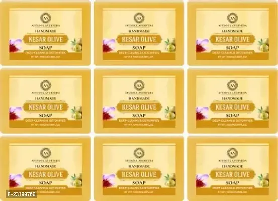 Ayusoul Ayurveda Khadi Herbal Natural Kesar Olive Bath Soap For Skin Brightening -100 ml Each,Pack Of 9