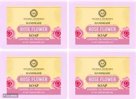 Ayusoul Ayurveda Khadi Herbal Natural Rose Bath Soap For Soothing And Natural Skin -100 ml Each,Pack Of 4