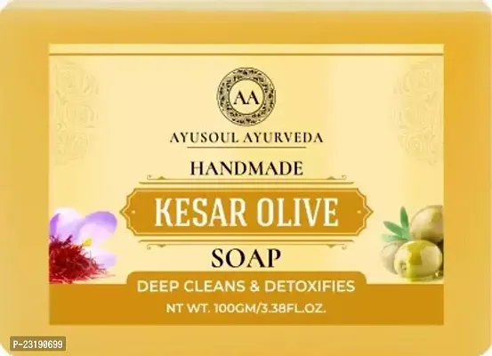 Ayusoul Ayurveda Khadi Herbal Natural Kesar Olive Bath Soap For Skin Brightening -100 ml