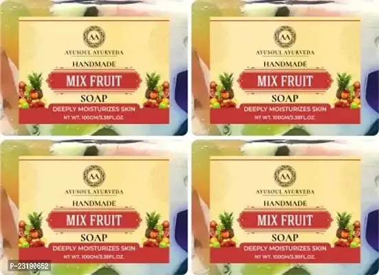 Ayusoul Ayurveda Khadi Herbal Natural Mix Fruit Bath Soap For Soothing And Natural Skin -100 ml Each,Pack Of 4