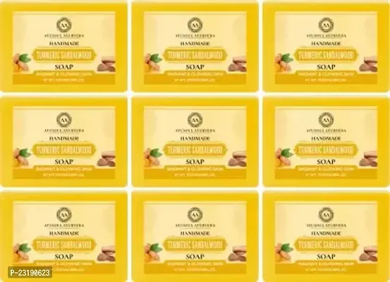 Ayusoul Ayurveda Khadi Herbal Natural Turmeric And Sandal Bath Soap For Skin Brightening -100 ml Each,Pack Of 9