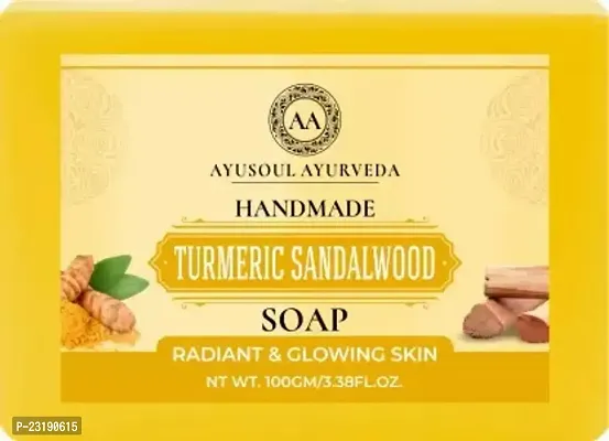 Ayusoul Ayurveda Khadi Herbal Natural Turmeric And Sandal Bath Soap For Skin Brightening -100 ml