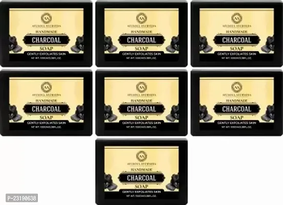 Ayusoul Ayurveda Khadi Herbal Natural Activated Charcoal Bath Soap -100 ml Each,Pack Of 7