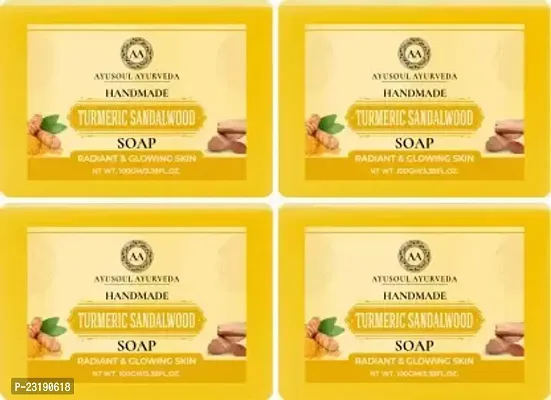 Ayusoul Ayurveda Khadi Herbal Natural Turmeric And Sandal Bath Soap For Skin Brightening -100 ml Each,Pack Of 4