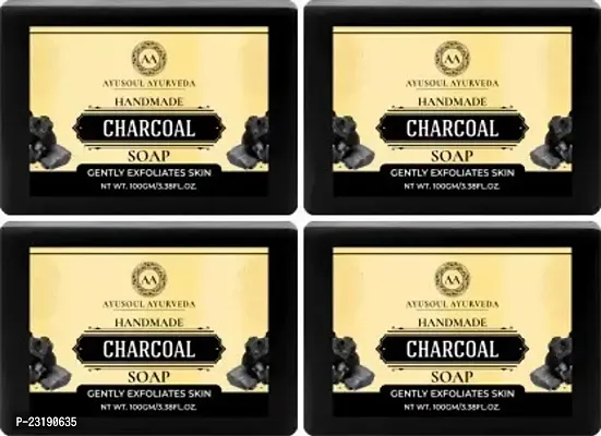 Ayusoul Ayurveda Khadi Herbal Natural Activated Charcoal Bath Soap -100 ml Each,Pack Of 4