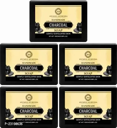 Ayusoul Ayurveda Khadi Herbal Natural Activated Charcoal Bath Soap -100 ml Each,Pack Of 5