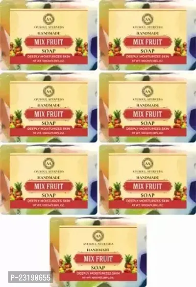 Ayusoul Ayurveda Khadi Herbal Natural Mix Fruit Bath Soap For Soothing And Natural Skin -100 ml Each,Pack Of 7