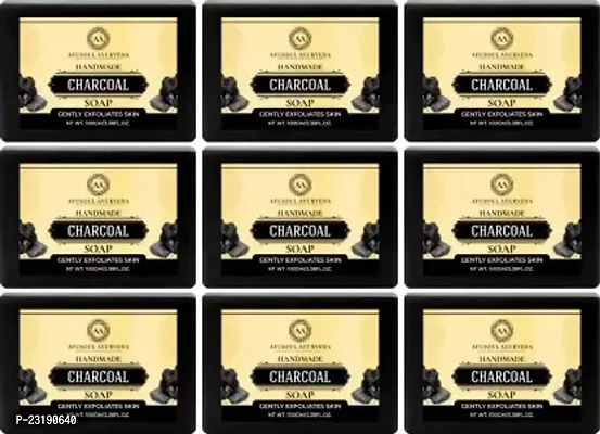 Ayusoul Ayurveda Khadi Herbal Natural Activated Charcoal Bath Soap -100 ml Each,Pack Of 9