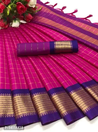 Cotton silk jari chex soft silk saree for woman-thumb0