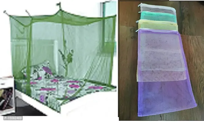Puja Industry Mosquito net for Single Bed | Double Bed | Foldable Machardani | Strong Net (5 x 7, Light Green)(Combo of Mosquito Net with Poly Bag - 1 PC)