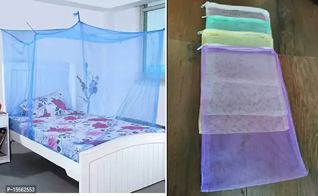 Puja Industry Mosquito net for Single Bed | Double Bed | Foldable Machardani | Strong Net | Extra Mosquito Protection (6 x 7, Blue) (Combo of Mosquito Net with Poly Bag - 1 PC)