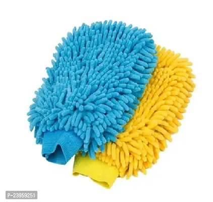 Microfiber Polyester Synthetic Wool Car Wash Mitt Blue And Yellowwet And Dry Duster Pack Of 2-thumb0