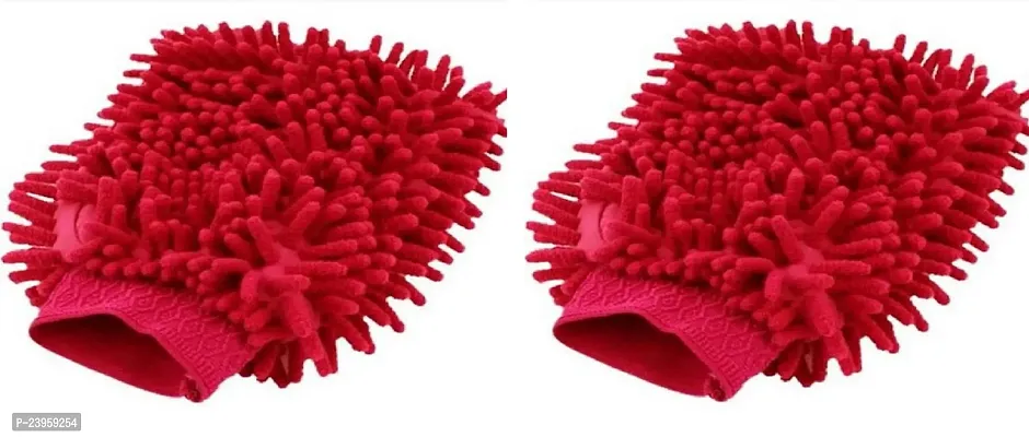 Microfiber Polyester Synthetic Wool Car Wash Mitt Red Wet And Dry Duster Pack Of 2