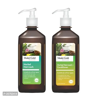 Mukti Gold Combo Pack| Herbal Hairwash 400ml  + Herbal Hairwash with Conditioner - 500mL| With Dispenser | Helpful for Hair-thumb0