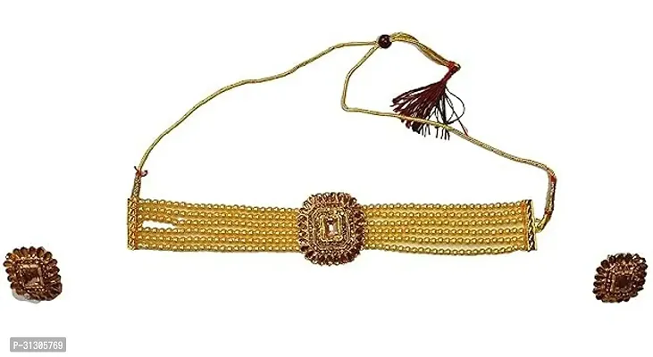 Stylish Golden Metal Necklace With Earrings Jewellery Set For Women-thumb0