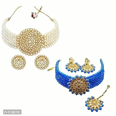 Stylish Multicoloured Metal Necklace With Earrings Jewellery Set Combo For Women