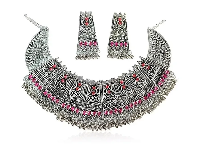 Stylish Metal Necklace With Earrings Jewellery Set For Women