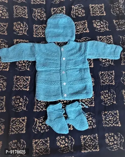 Sky Blue Coloured Woollen Baby Handmade Sweater-thumb0