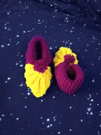yellow and maroon baby woolen socks-thumb1