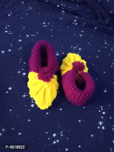 yellow and maroon baby woolen socks-thumb2
