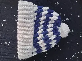Blue and white woolen baby cap with pom pom-thumb2