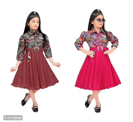 Fabulous Cotton Blend Printed Frock For Girls Pack of 2-thumb0