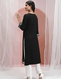 Stylish Black Cotton Blend Solid Stitched Kurta For Women-thumb1