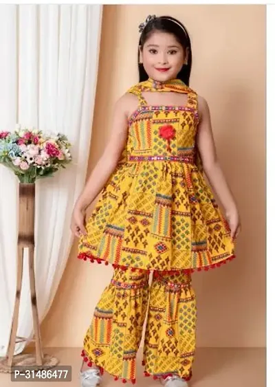 Alluring Yellow Cotton Blend Stitched Salwar Suit Sets For Girls-thumb0