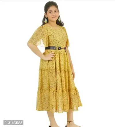 Stylish Yellow Georgette Printed Frocks For Girl-thumb3