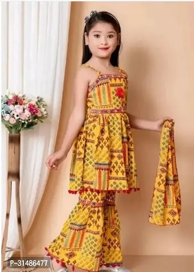 Alluring Yellow Cotton Blend Stitched Salwar Suit Sets For Girls-thumb3