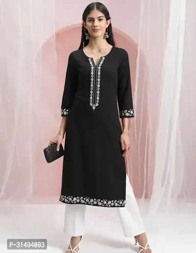 Stylish Black Cotton Blend Solid Stitched Kurta For Women-thumb0