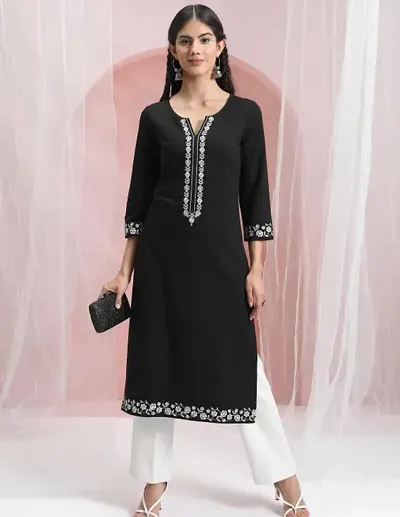 Classic Rayon Embroidered Kurta for Women