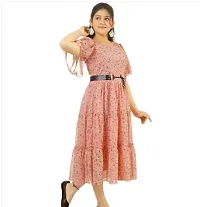 Stylish Peach Georgette Printed Frocks For Girl-thumb2