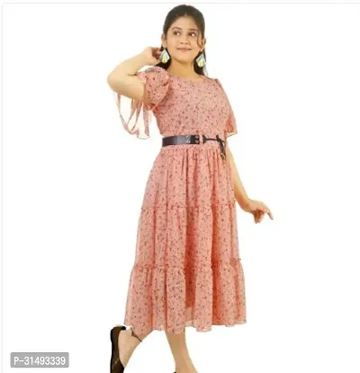 Stylish Peach Georgette Printed Frocks For Girl-thumb3