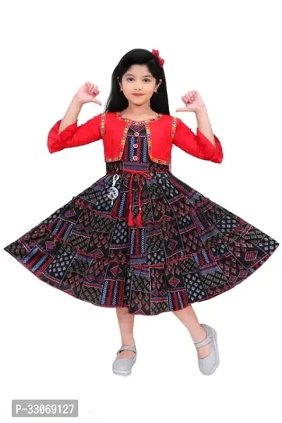 Fabulous Blue Cotton Blend Printed A-Line Dress For Girls-thumb0