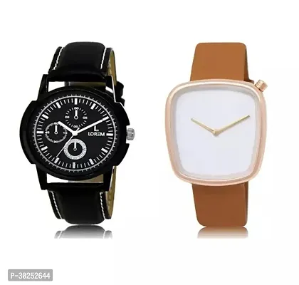 Stylish Leather Watch For Men Pack Of 2-thumb0