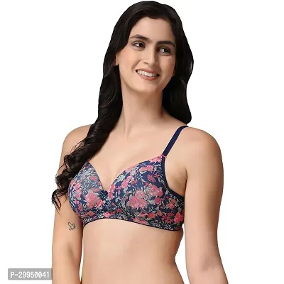 Stylish Navy Blue Cotton Bland Printed Bras For Women-thumb0