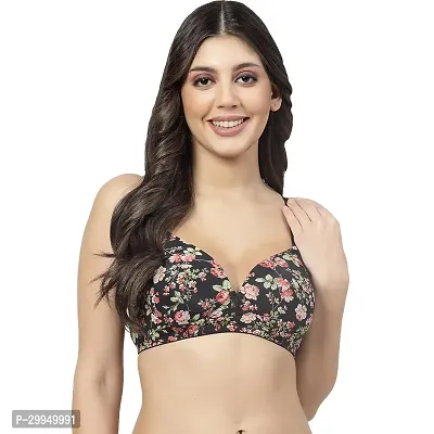 Stylish Black Cotton Bland Printed Bras For Women-thumb0