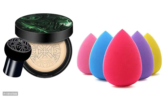 Crynn 3in1 Matte Moisturising CC  BB Waterproof Foundation with Air Cushion Mushroom (ALL SKIN TYPES) + Beauty Makeup Blender/ Sponges (Set of 5)-thumb0