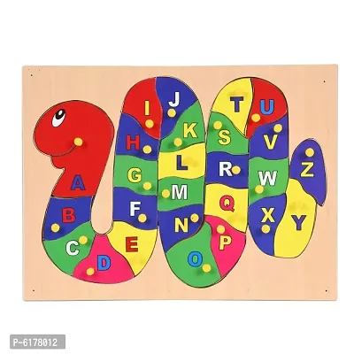 DgCrayons Wooden Colorful Alphabet Snake Educational Board for Kids with Knobs Jigsaw Puzzle- Perfect pegged Puzzles for Kid Learning Alphabet for Toddler Ages 2