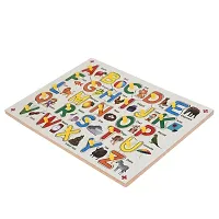 Wooden Colorful ABC Alphabet with Picture and Knobs Jigsaw Puzzle for Kids - Perfect pegged Puzzles for Kid  Learning and Educational Alphabet for Toddler Ages 2+ Size: 9 X 12 Inch-thumb1