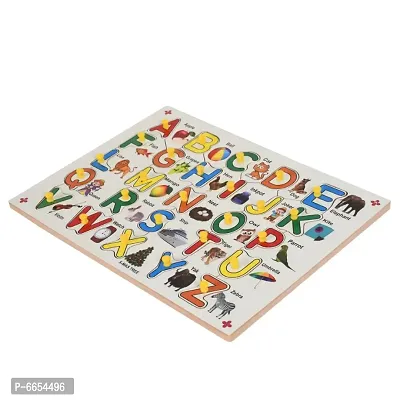 Wooden Colorful ABC Alphabet with Picture and Knobs Jigsaw Puzzle for Kids - Perfect pegged Puzzles for Kid  Learning and Educational Alphabet for Toddler Ages 2+ Size: 9 X 12 Inch-thumb2