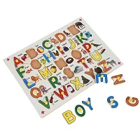 Wooden Colorful ABC Alphabet with Picture and Knobs Jigsaw Puzzle for Kids - Perfect pegged Puzzles for Kid  Learning and Educational Alphabet for Toddler Ages 2+ Size: 9 X 12 Inch-thumb3