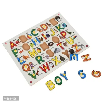Wooden Colorful ABC Alphabet with Picture and Knobs Jigsaw Puzzle for Kids - Perfect pegged Puzzles for Kid  Learning and Educational Alphabet for Toddler Ages 2+ Size: 9 X 12 Inch-thumb4