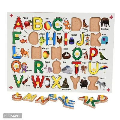 Wooden Colorful ABC Alphabet with Picture and Knobs Jigsaw Puzzle for Kids - Perfect pegged Puzzles for Kid  Learning and Educational Alphabet for Toddler Ages 2+ Size: 9 X 12 Inch-thumb5