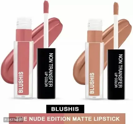 Blushis Non Transfer Nude Edition Liquid Matte Lipstick Combo Pack Of 2 Bright Plum And Nude Myth Colour (Pink, Beige, 8 ML) Set Of 2-thumb0