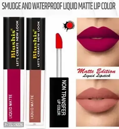 Blushis Non Transfer Waterproof Long Lasting Liquid Matte Mini Lipstick Combo Pack Of 2 (Nude, Dark Magenta, 8 ML) Set Of 2