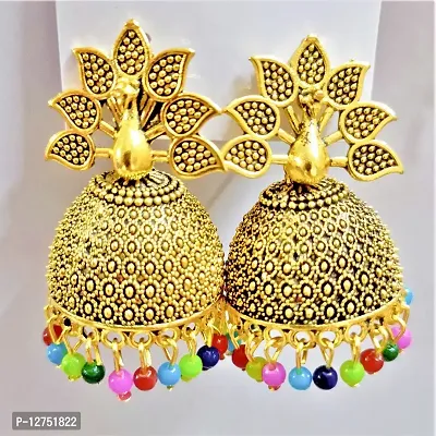 RJV Global Oxidized Golden Long Earrings for Women and Girls Pearl Brass Drops  Danglers (LONG Earing Brass)-thumb3